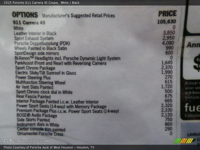  2015 911 Carrera 4S Coupe Window Sticker