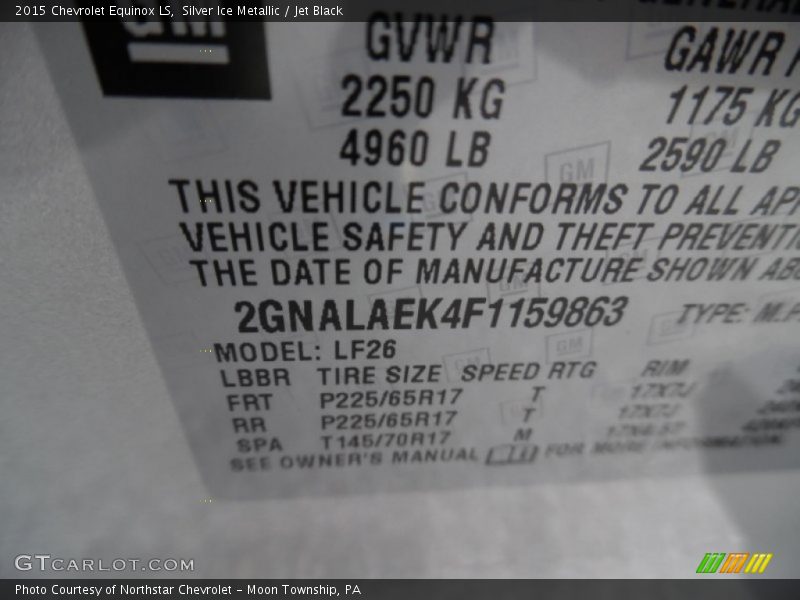 Silver Ice Metallic / Jet Black 2015 Chevrolet Equinox LS