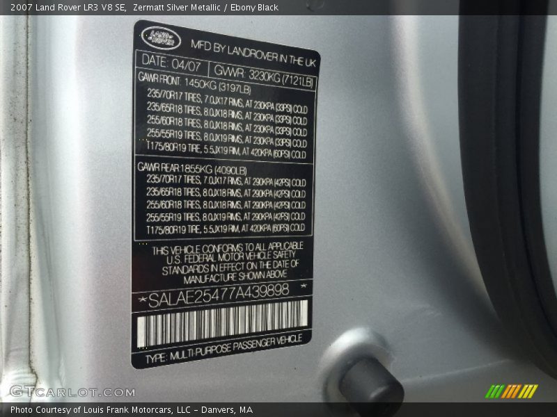 Zermatt Silver Metallic / Ebony Black 2007 Land Rover LR3 V8 SE