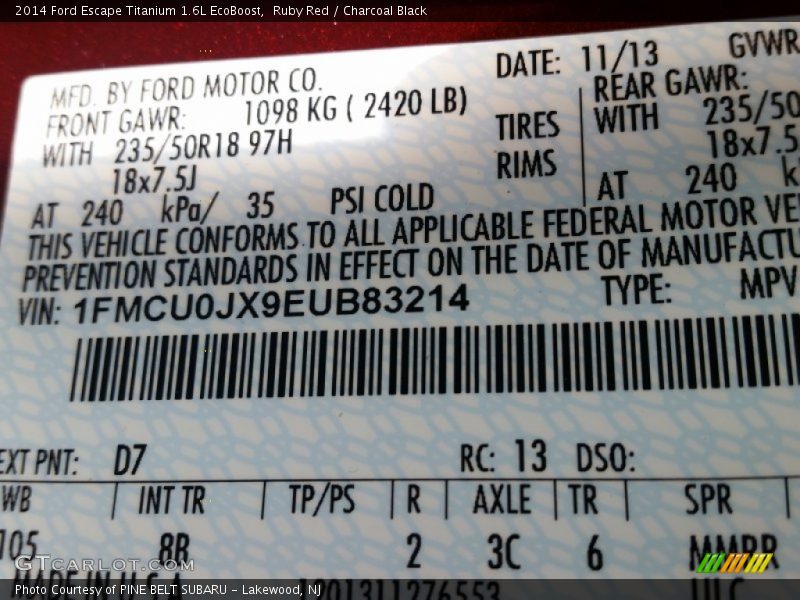 Ruby Red / Charcoal Black 2014 Ford Escape Titanium 1.6L EcoBoost
