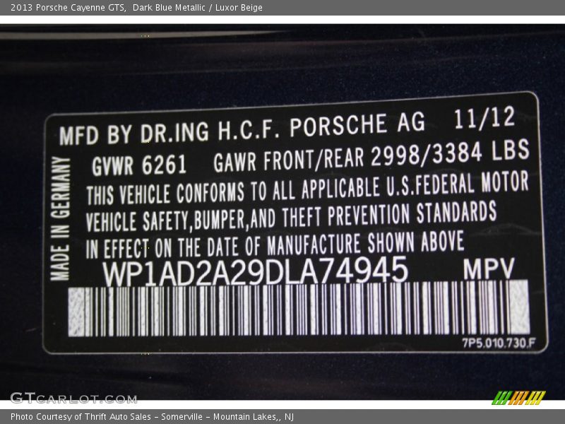 Dark Blue Metallic / Luxor Beige 2013 Porsche Cayenne GTS