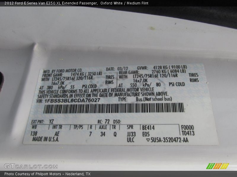 Oxford White / Medium Flint 2012 Ford E Series Van E350 XL Extended Passenger