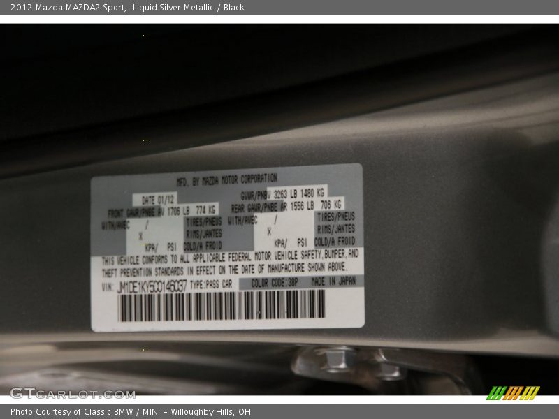 Liquid Silver Metallic / Black 2012 Mazda MAZDA2 Sport