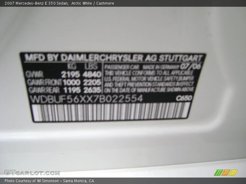 Arctic White / Cashmere 2007 Mercedes-Benz E 350 Sedan