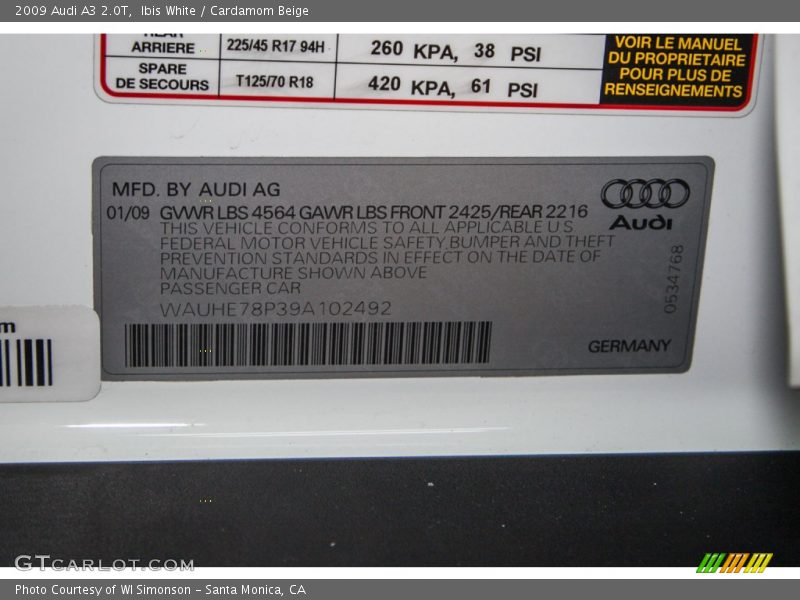 Ibis White / Cardamom Beige 2009 Audi A3 2.0T