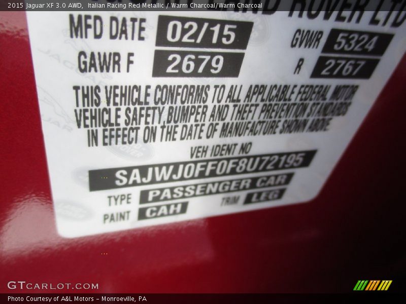 Italian Racing Red Metallic / Warm Charcoal/Warm Charcoal 2015 Jaguar XF 3.0 AWD