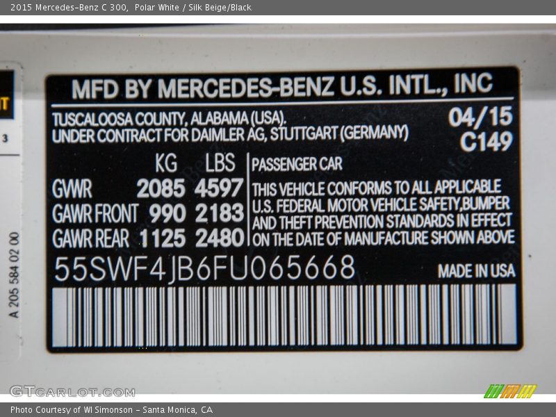 Polar White / Silk Beige/Black 2015 Mercedes-Benz C 300