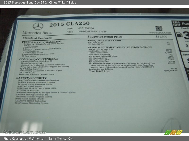 Cirrus White / Beige 2015 Mercedes-Benz CLA 250