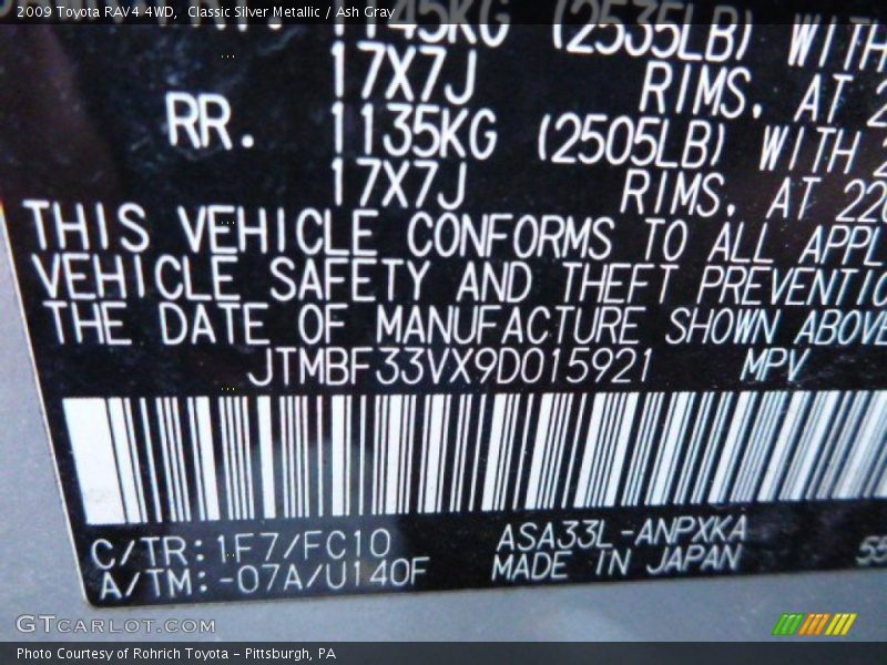 Classic Silver Metallic / Ash Gray 2009 Toyota RAV4 4WD