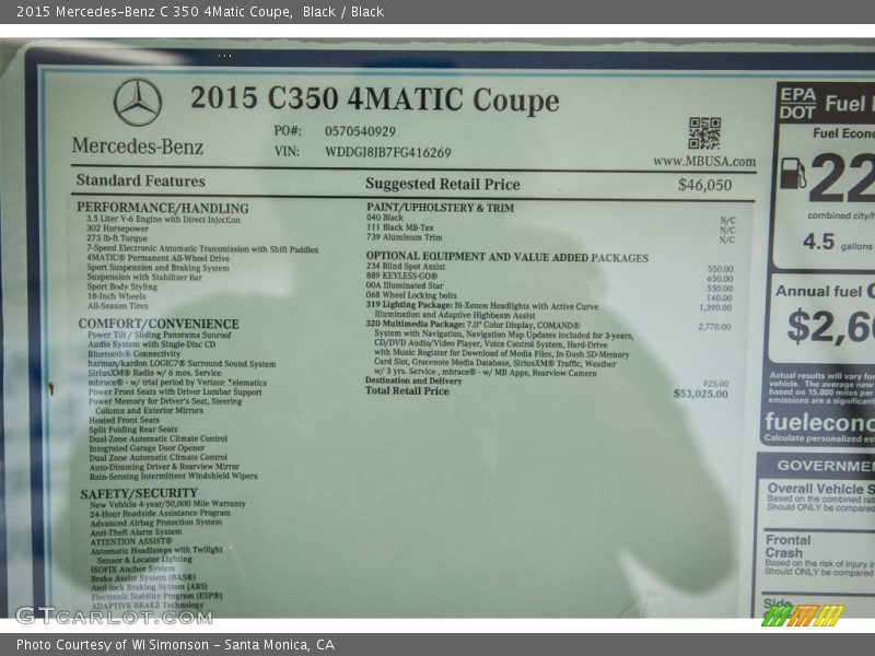 Black / Black 2015 Mercedes-Benz C 350 4Matic Coupe