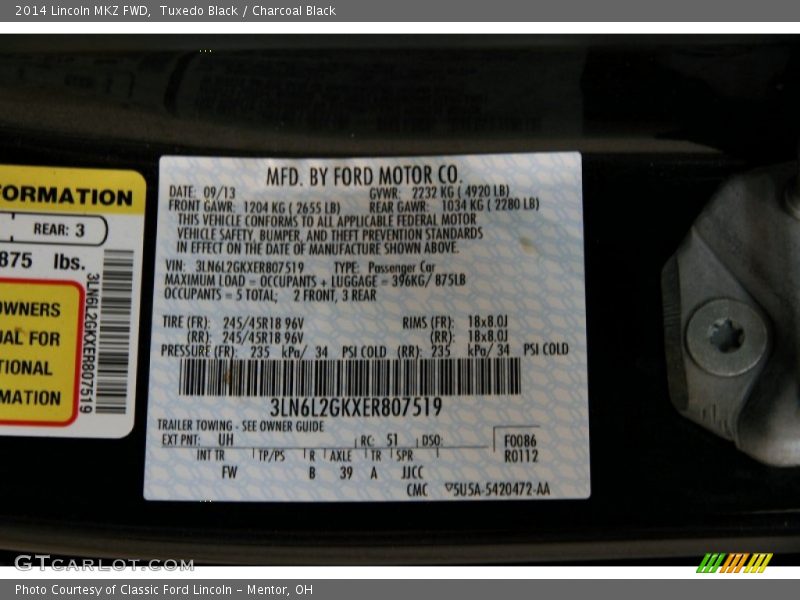 Tuxedo Black / Charcoal Black 2014 Lincoln MKZ FWD
