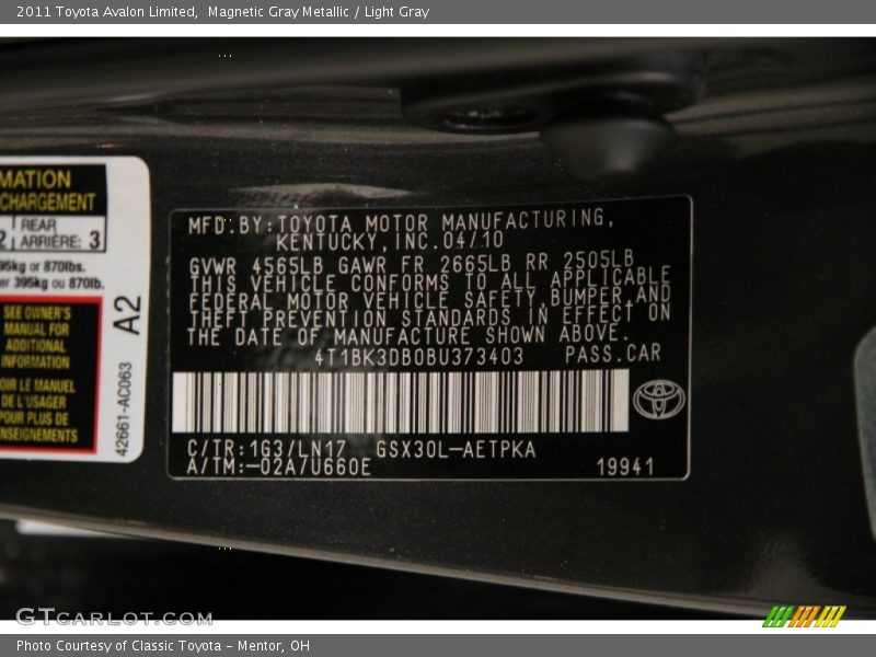 Magnetic Gray Metallic / Light Gray 2011 Toyota Avalon Limited
