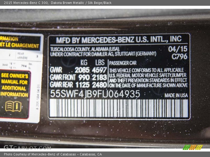 2015 C 300 Dakota Brown Metallic Color Code 796