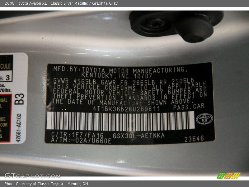 Classic Silver Metallic / Graphite Gray 2008 Toyota Avalon XL