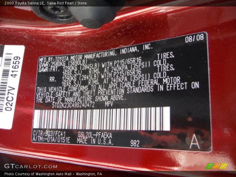 Salsa Red Pearl / Stone 2009 Toyota Sienna LE