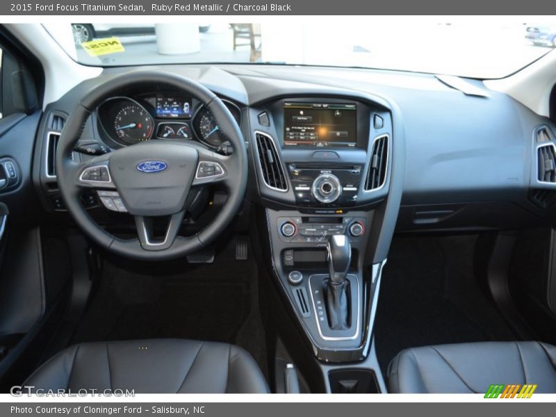 Ruby Red Metallic / Charcoal Black 2015 Ford Focus Titanium Sedan