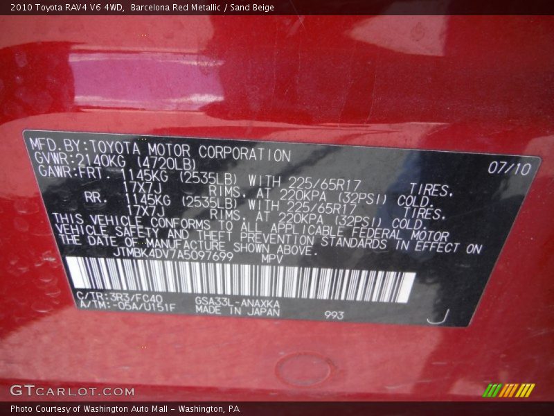 Barcelona Red Metallic / Sand Beige 2010 Toyota RAV4 V6 4WD