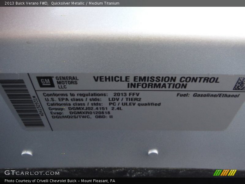 Quicksilver Metallic / Medium Titanium 2013 Buick Verano FWD