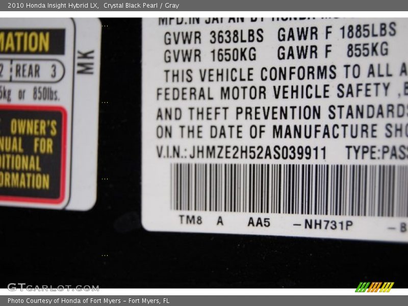 Crystal Black Pearl / Gray 2010 Honda Insight Hybrid LX