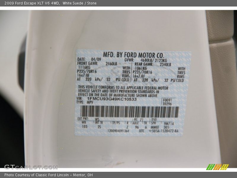 White Suede / Stone 2009 Ford Escape XLT V6 4WD