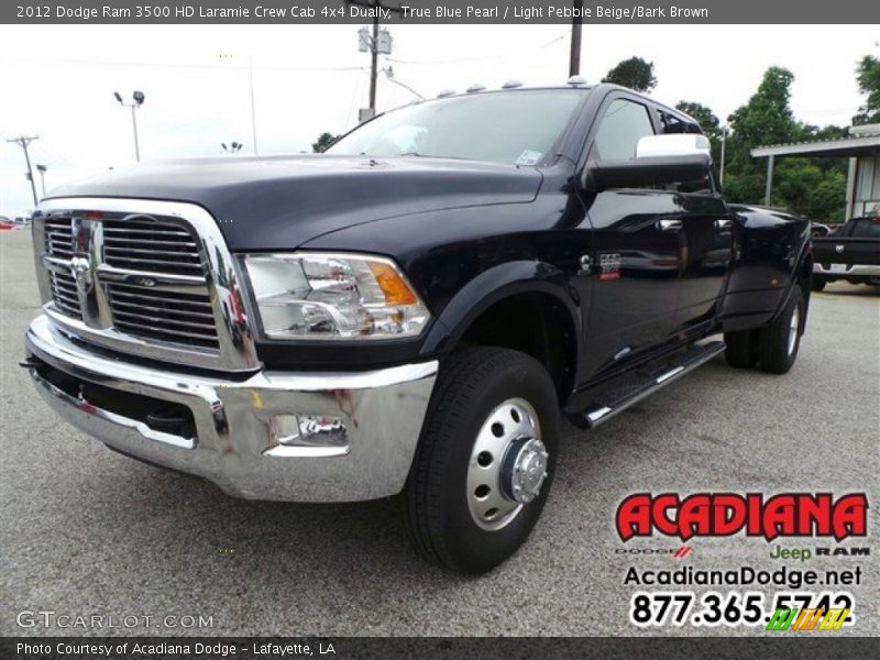 True Blue Pearl / Light Pebble Beige/Bark Brown 2012 Dodge Ram 3500 HD Laramie Crew Cab 4x4 Dually