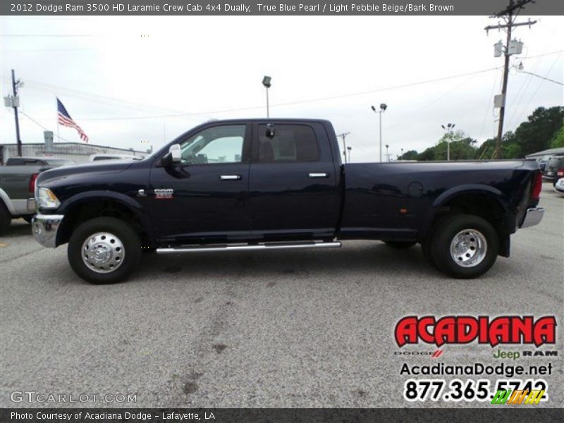 True Blue Pearl / Light Pebble Beige/Bark Brown 2012 Dodge Ram 3500 HD Laramie Crew Cab 4x4 Dually