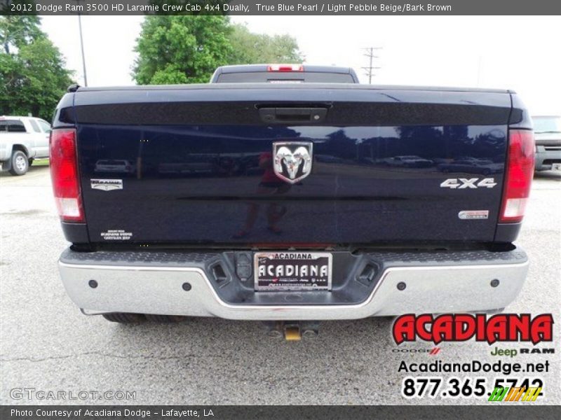 True Blue Pearl / Light Pebble Beige/Bark Brown 2012 Dodge Ram 3500 HD Laramie Crew Cab 4x4 Dually