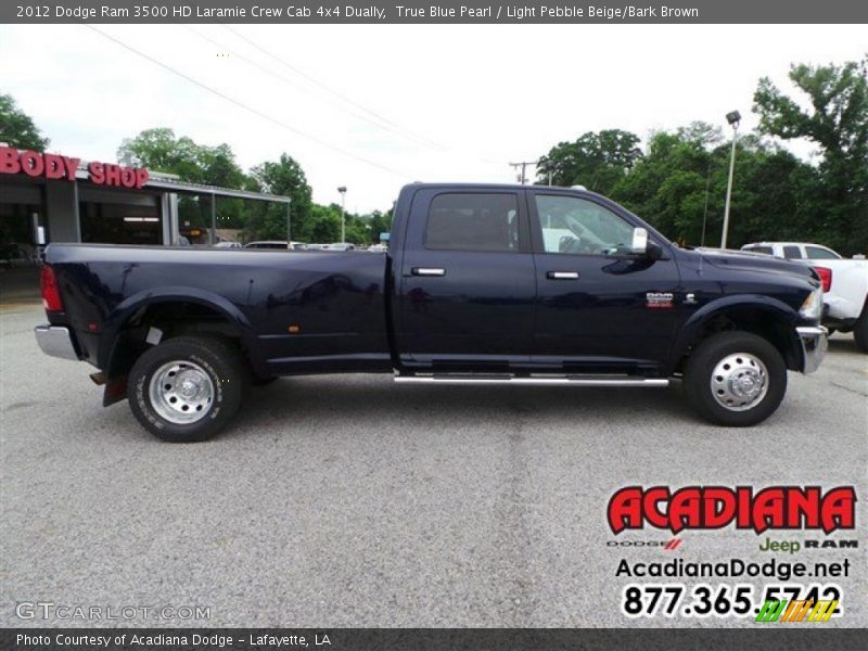 True Blue Pearl / Light Pebble Beige/Bark Brown 2012 Dodge Ram 3500 HD Laramie Crew Cab 4x4 Dually