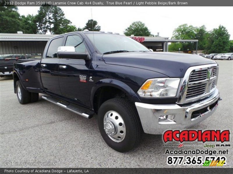 True Blue Pearl / Light Pebble Beige/Bark Brown 2012 Dodge Ram 3500 HD Laramie Crew Cab 4x4 Dually