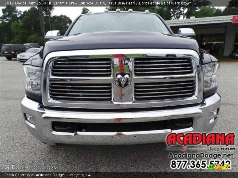 True Blue Pearl / Light Pebble Beige/Bark Brown 2012 Dodge Ram 3500 HD Laramie Crew Cab 4x4 Dually