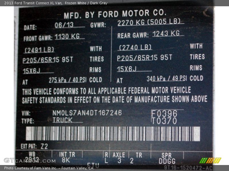 Frozen White / Dark Gray 2013 Ford Transit Connect XL Van