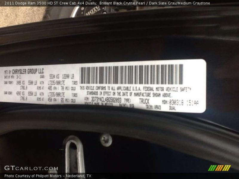 Brilliant Black Crystal Pearl / Dark Slate Gray/Medium Graystone 2011 Dodge Ram 3500 HD ST Crew Cab 4x4 Dually