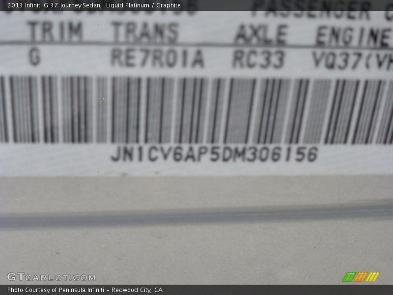 Liquid Platinum / Graphite 2013 Infiniti G 37 Journey Sedan