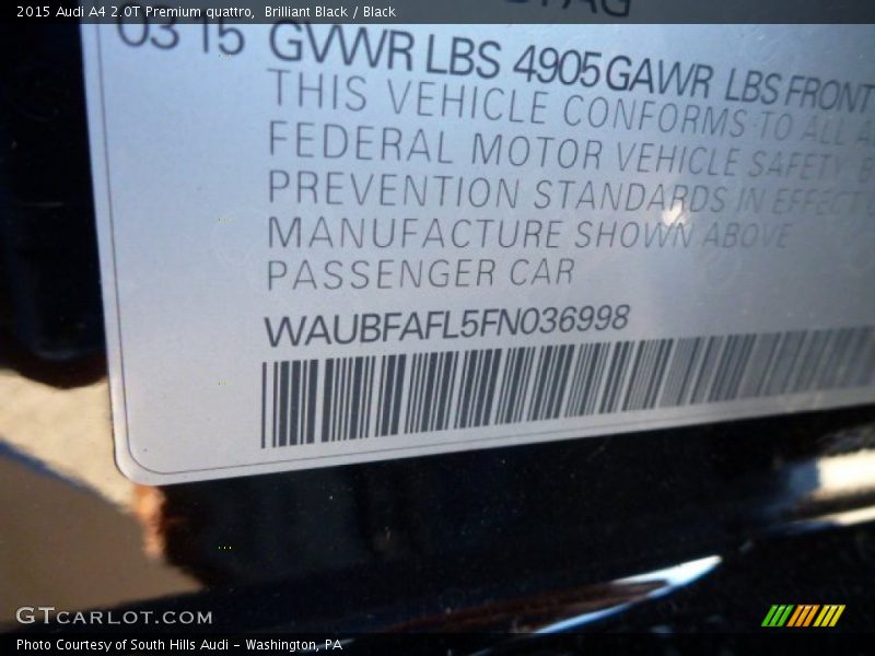 Brilliant Black / Black 2015 Audi A4 2.0T Premium quattro