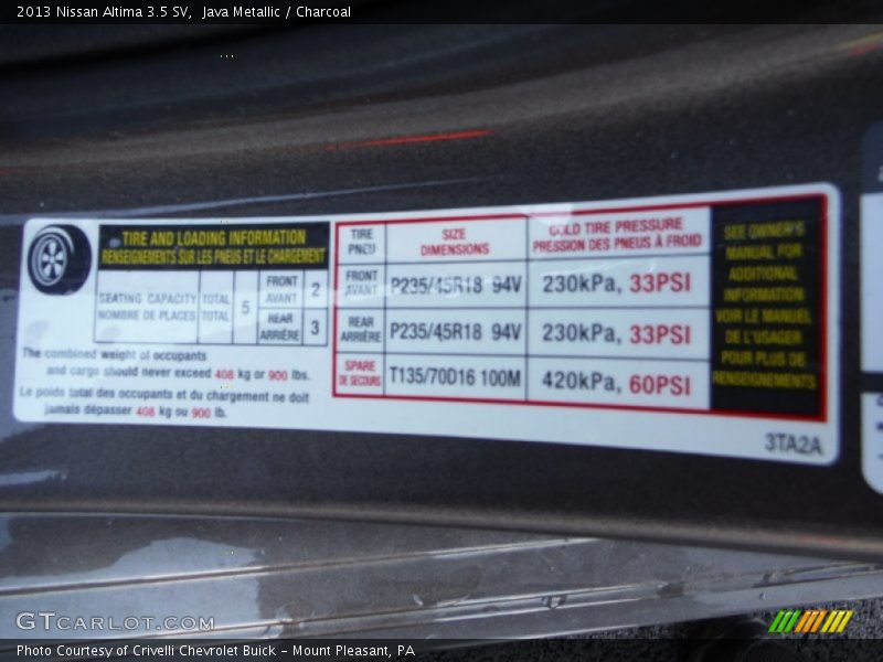 Java Metallic / Charcoal 2013 Nissan Altima 3.5 SV