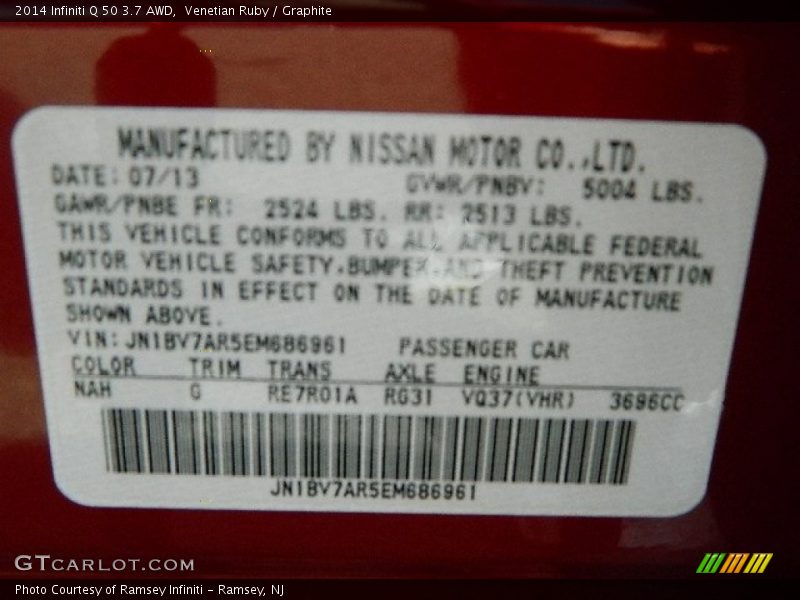 Venetian Ruby / Graphite 2014 Infiniti Q 50 3.7 AWD