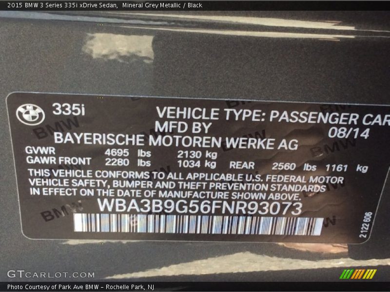Mineral Grey Metallic / Black 2015 BMW 3 Series 335i xDrive Sedan