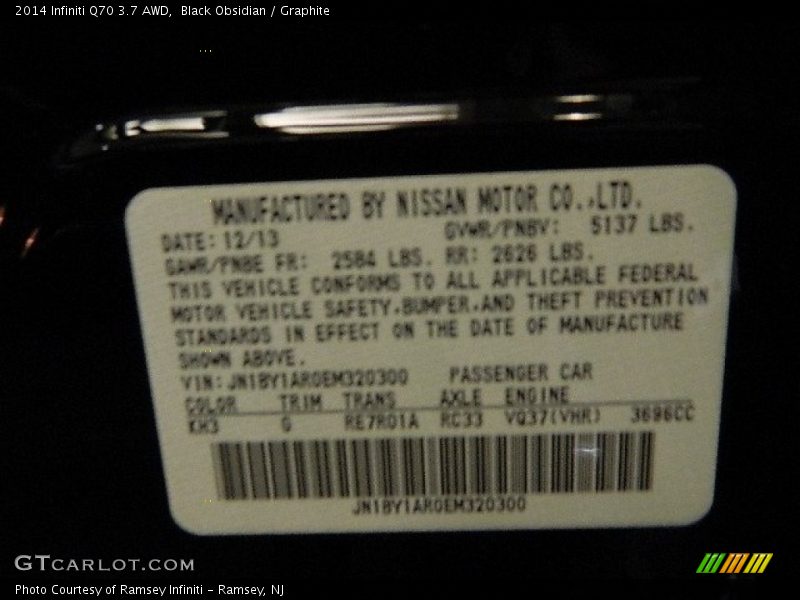 Black Obsidian / Graphite 2014 Infiniti Q70 3.7 AWD