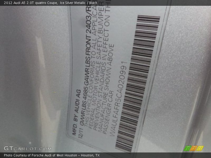 Ice Silver Metallic / Black 2012 Audi A5 2.0T quattro Coupe