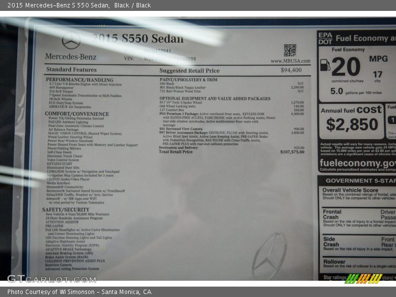 Black / Black 2015 Mercedes-Benz S 550 Sedan