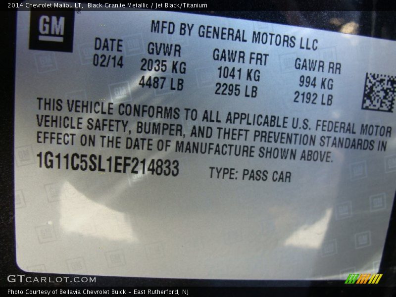 Black Granite Metallic / Jet Black/Titanium 2014 Chevrolet Malibu LT
