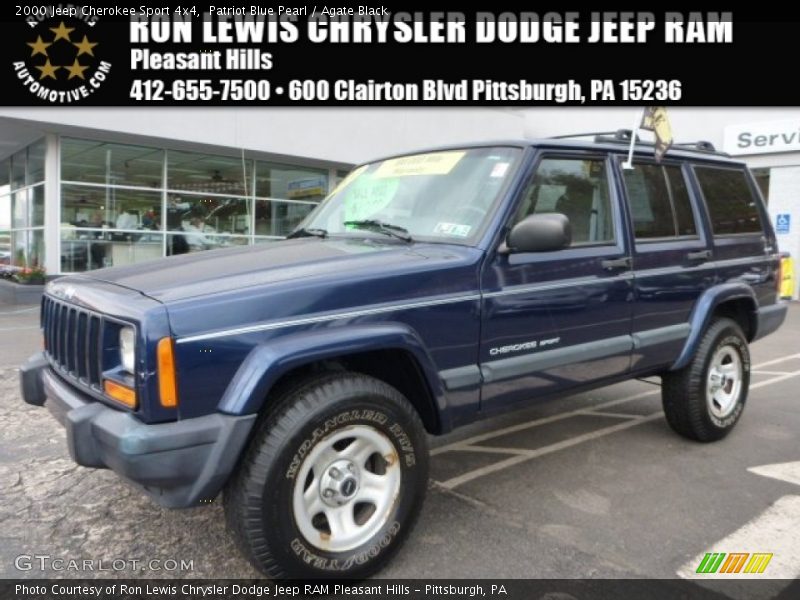 Patriot Blue Pearl / Agate Black 2000 Jeep Cherokee Sport 4x4
