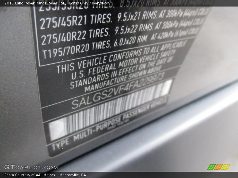 Corris Grey / Ivory/Ivory 2015 Land Rover Range Rover HSE