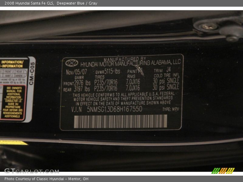 Deepwater Blue / Gray 2008 Hyundai Santa Fe GLS