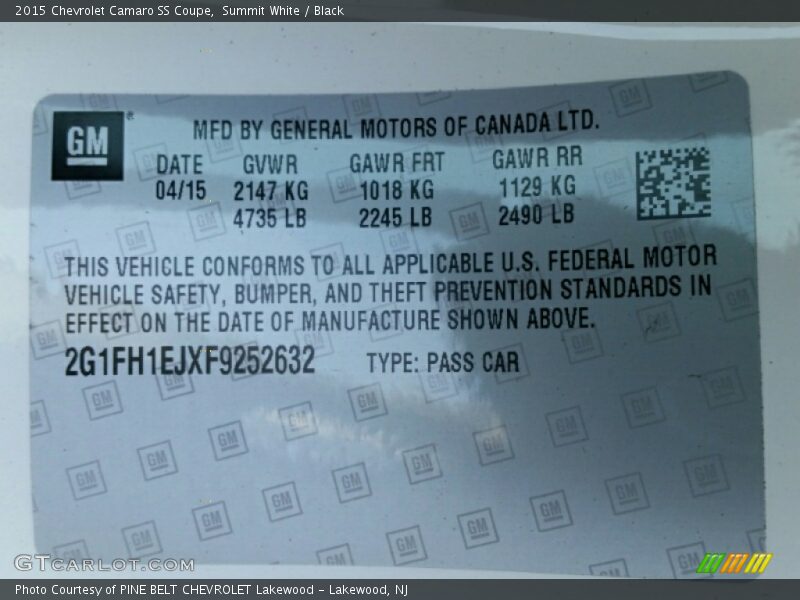 Summit White / Black 2015 Chevrolet Camaro SS Coupe