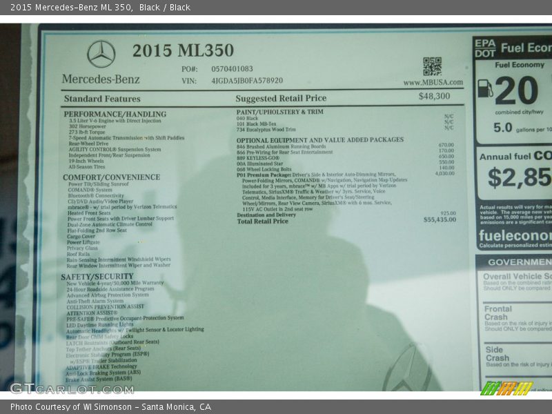 Black / Black 2015 Mercedes-Benz ML 350