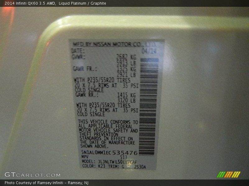 Liquid Platinum / Graphite 2014 Infiniti QX60 3.5 AWD