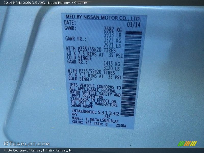 Liquid Platinum / Graphite 2014 Infiniti QX60 3.5 AWD