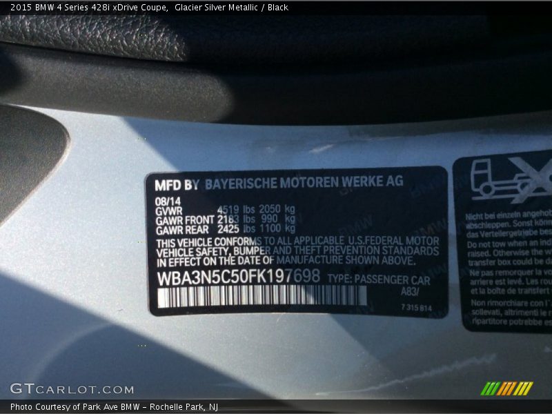 2015 4 Series 428i xDrive Coupe Glacier Silver Metallic Color Code A83