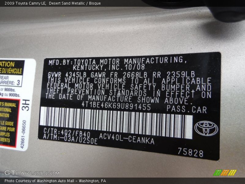 Desert Sand Metallic / Bisque 2009 Toyota Camry LE